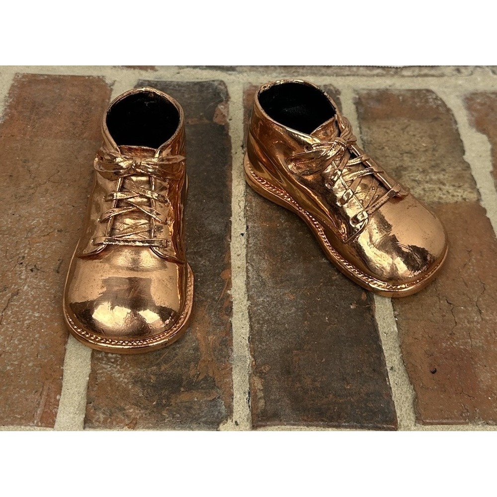 Vintage 1950s Copper Bronze Baby Shoes Preserved Infant First Steps Keepsake
